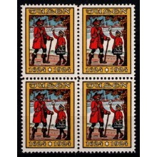 1924, Danmark, julemærker, 4-blok, postfrisk. To postbude.